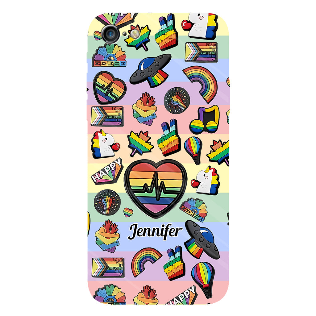 Coque de téléphone et support pour téléphone personnalisés « Arc-en-ciel de la fierté » avec impression intégrale, en soutien à la communauté LGBT.