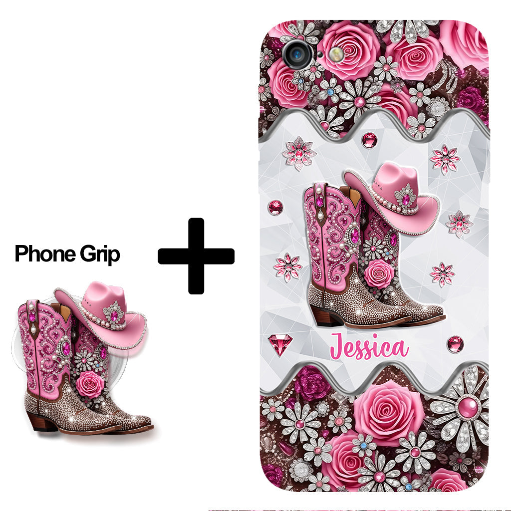 Bottes de cowgirl - Coque de téléphone personnalisée avec imprimé intégral cowgirl et support pour téléphone