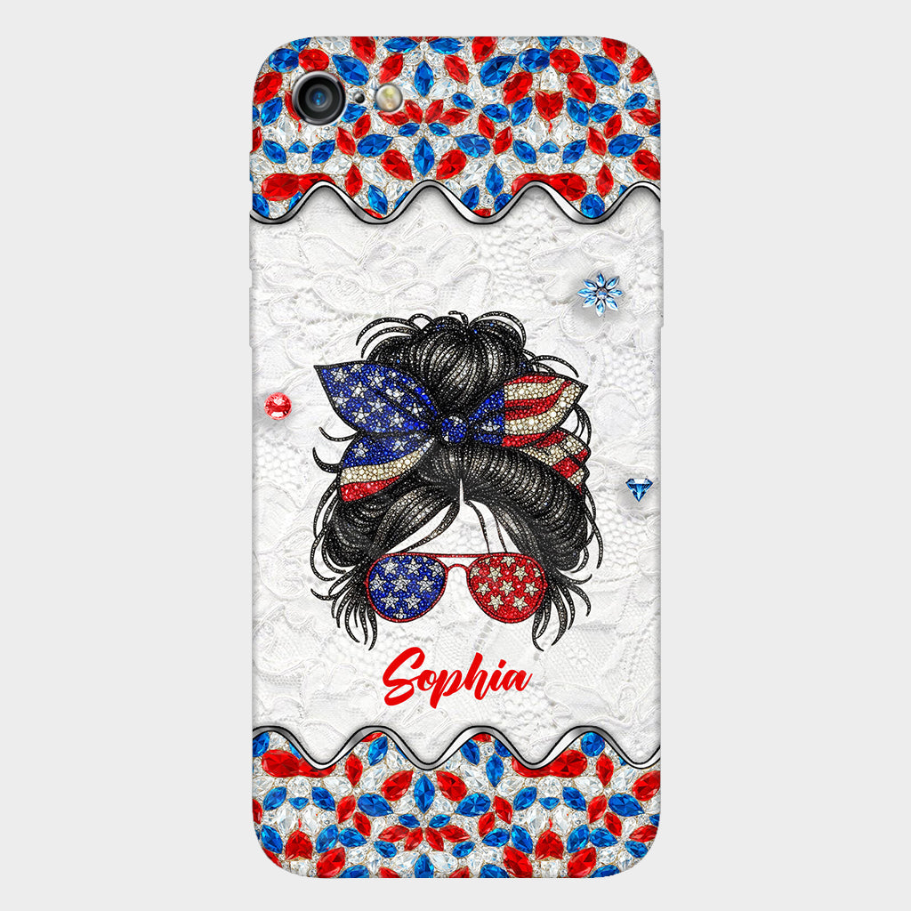 Messy Bun Girl - Personalized Independence Day/ 4th of July Full Print Phone Case