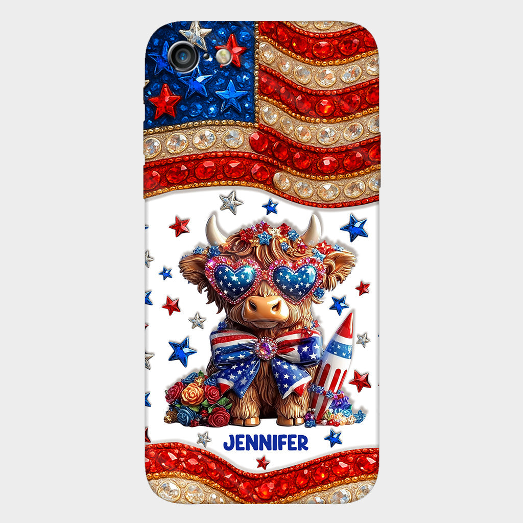 July 4th America - Personalized Highland Cow Full Print Phone Case