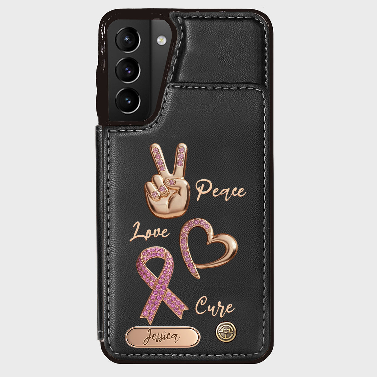 Peace Love Cure - Personalized Breast Cancer Awareness Wallet Phone Case