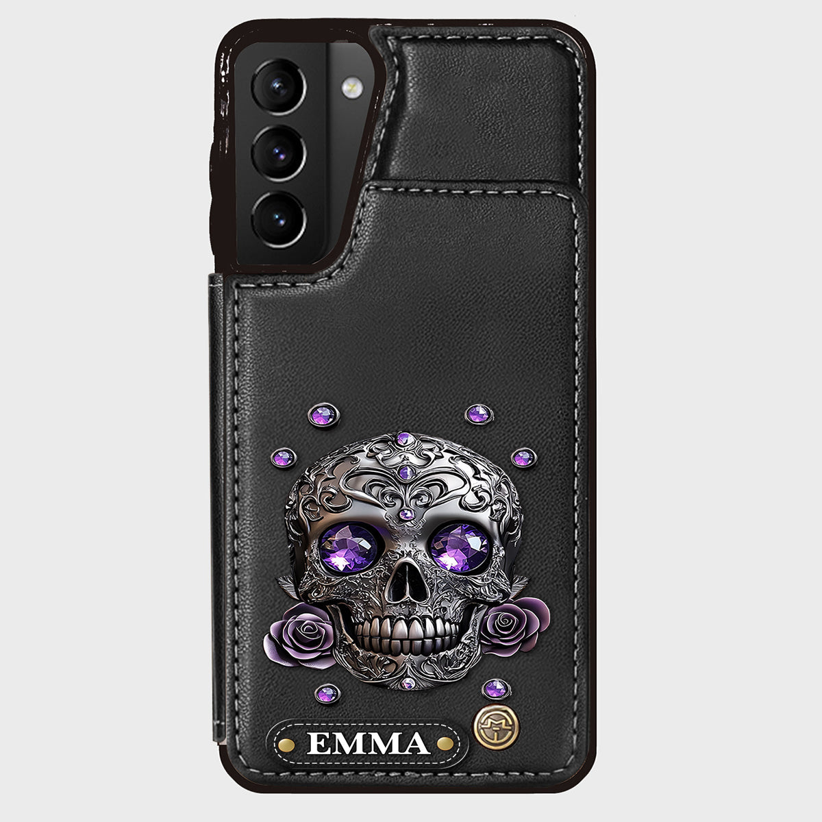Beautiful Skull And Roses - Personalized Skull Wallet Phone Case