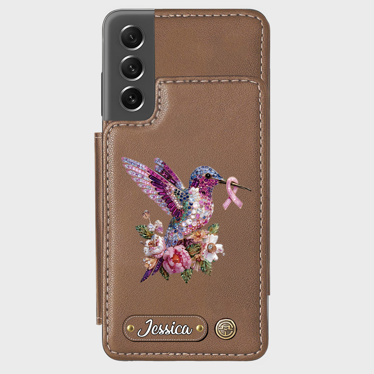 Breast Cancer Awareness Hummingbird - Personalized Breast Cancer Awareness Wallet Phone Case