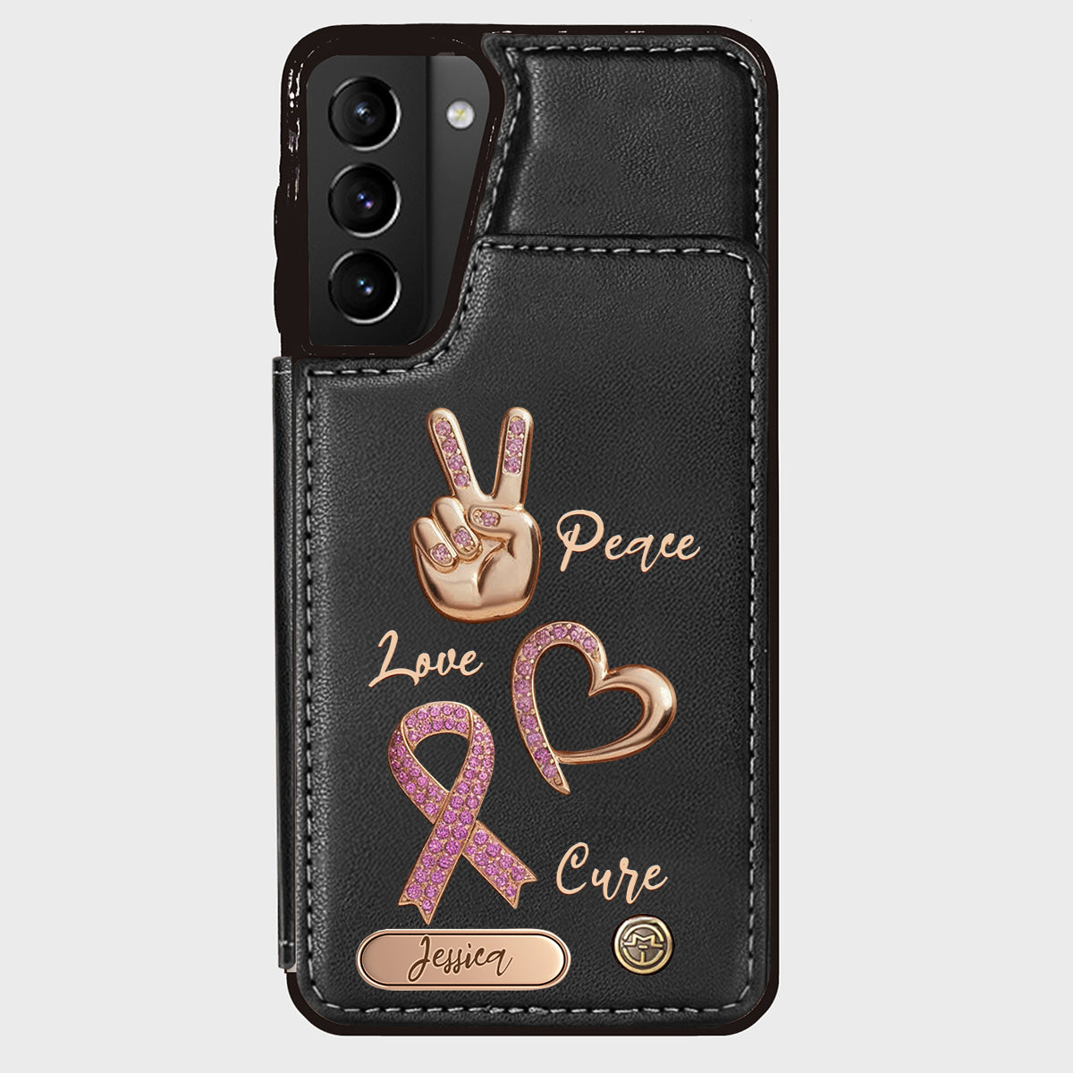 Peace Love Cure - Personalized Breast Cancer Awareness Wallet Phone Case
