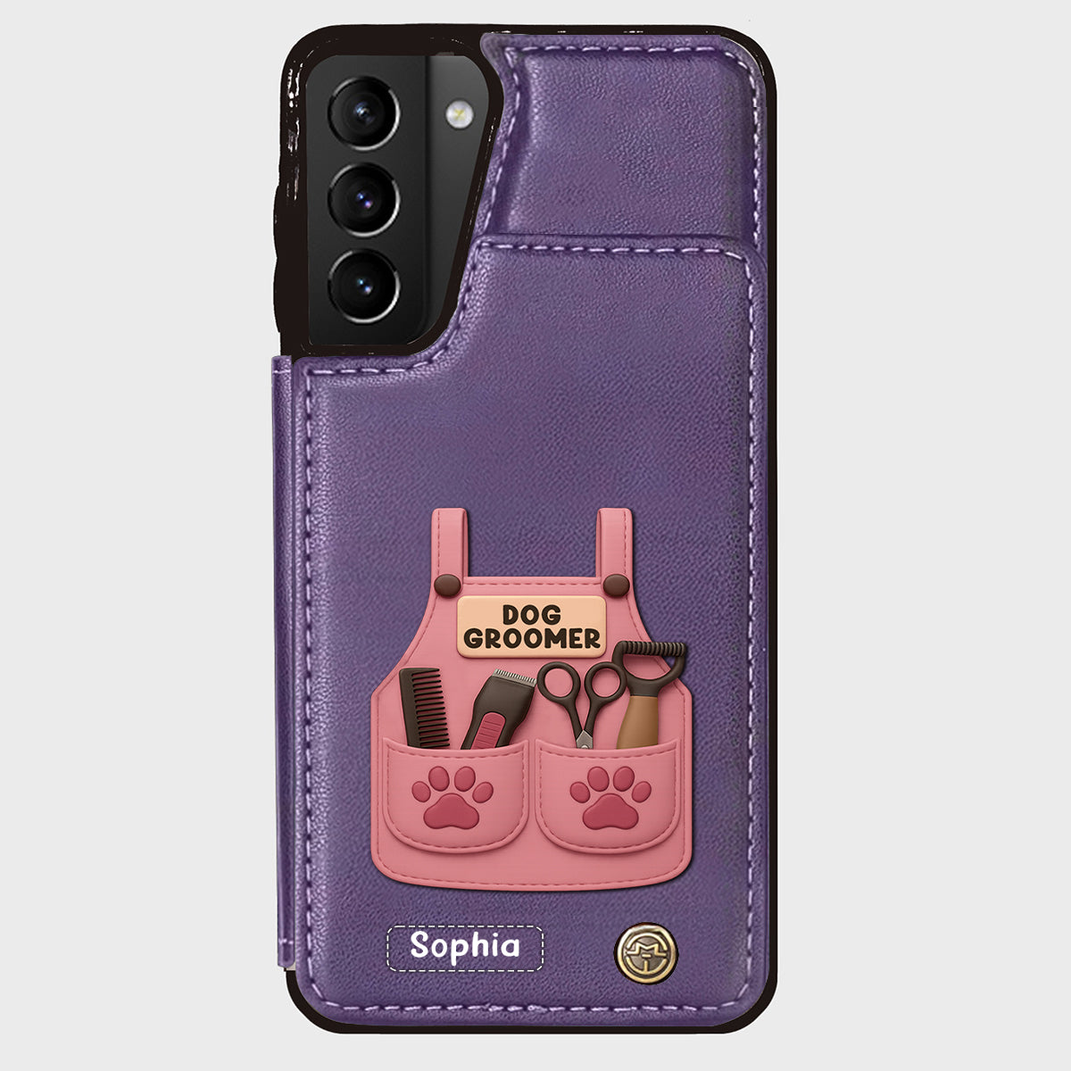 Dog Groomer Gift With Grooming Tools And Paw Prints - Personalized Dog Groomer Wallet Phone Case