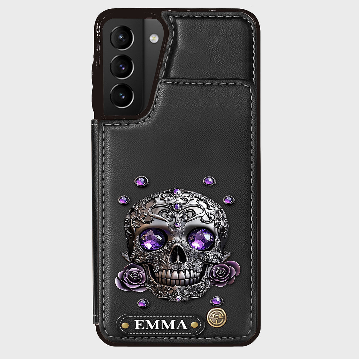 Beautiful Skull And Roses - Personalized Skull Wallet Phone Case