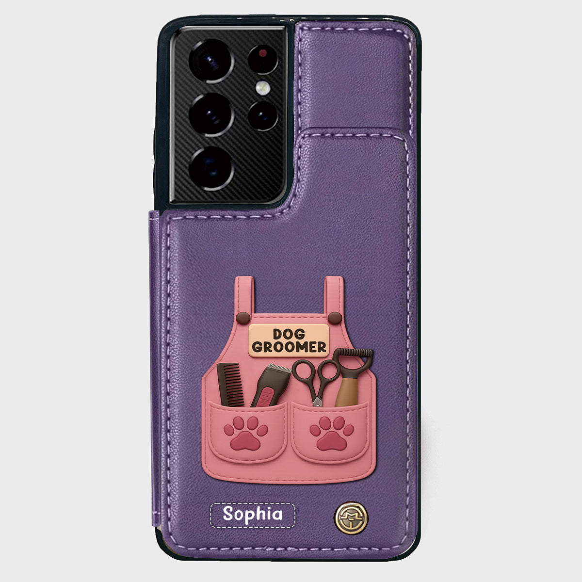 Dog Groomer Gift With Grooming Tools And Paw Prints - Personalized Dog Groomer Wallet Phone Case