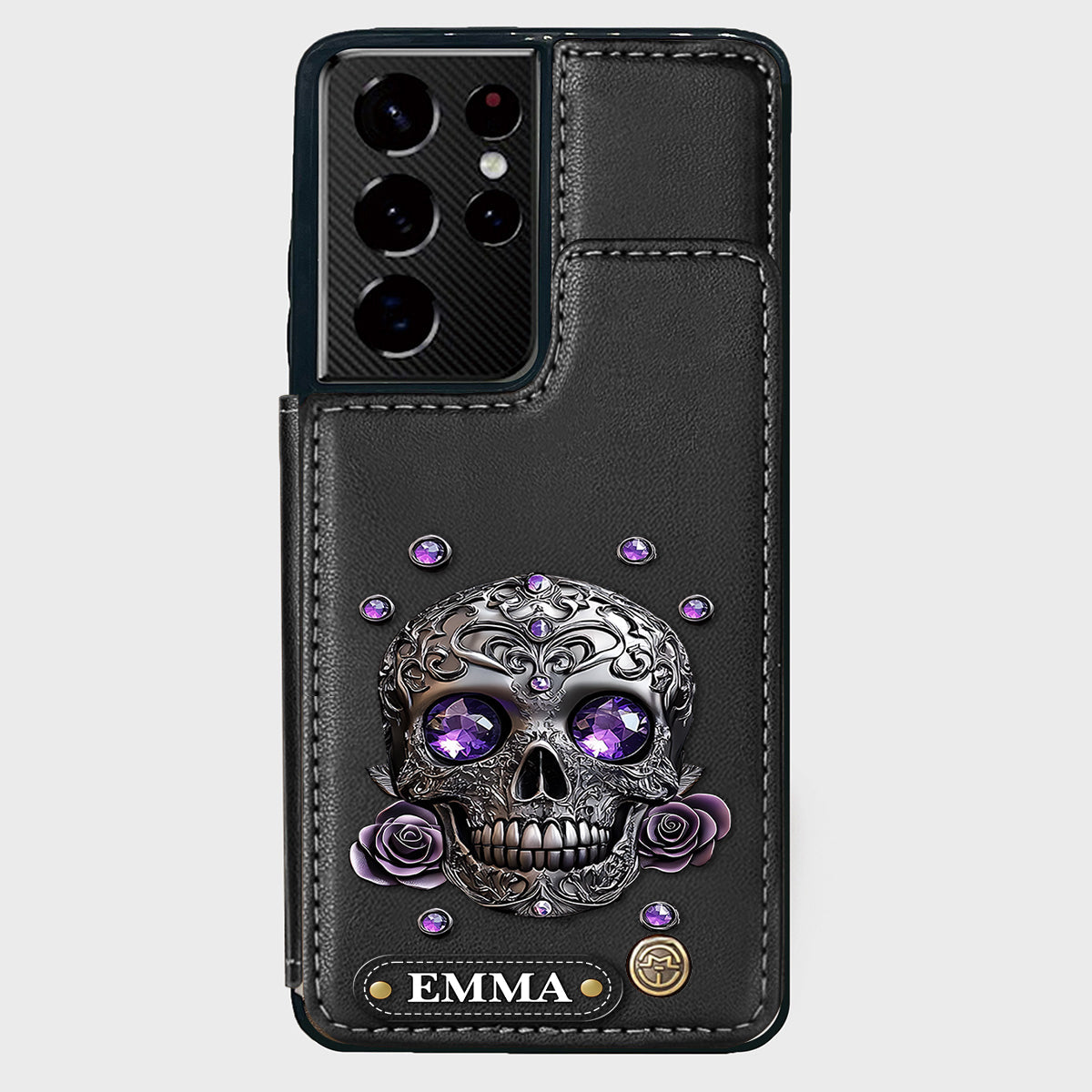 Beautiful Skull And Roses - Personalized Skull Wallet Phone Case