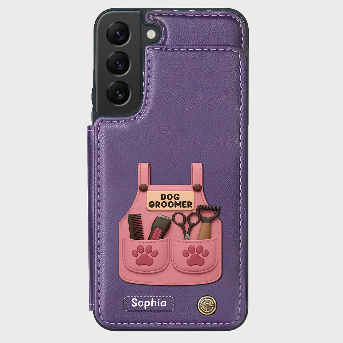 Dog Groomer Gift With Grooming Tools And Paw Prints - Personalized Dog Groomer Wallet Phone Case