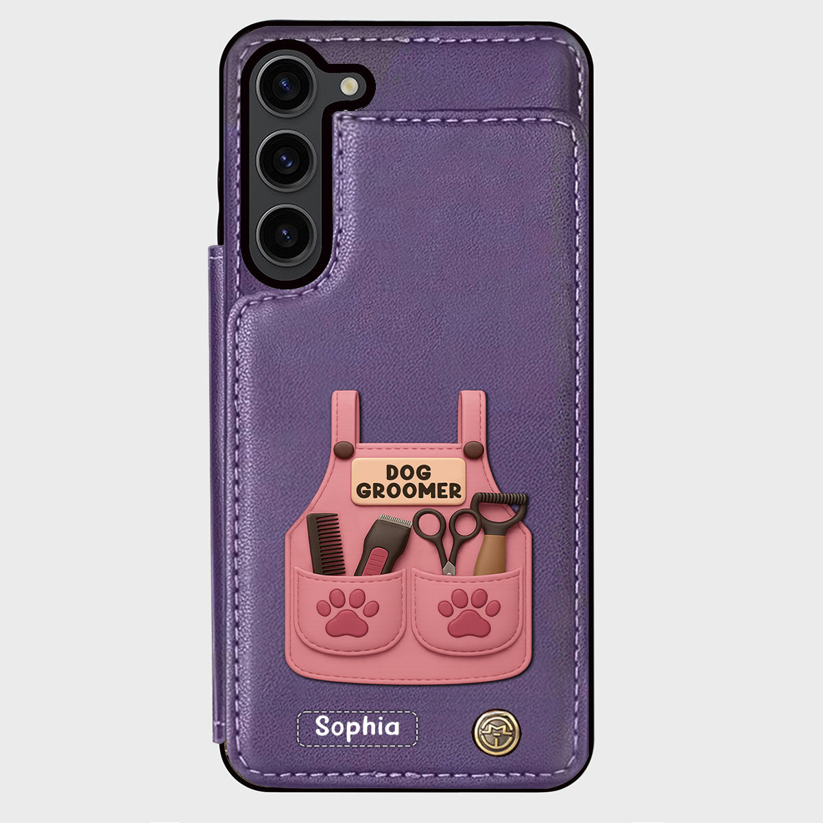 Dog Groomer Gift With Grooming Tools And Paw Prints - Personalized Dog Groomer Wallet Phone Case
