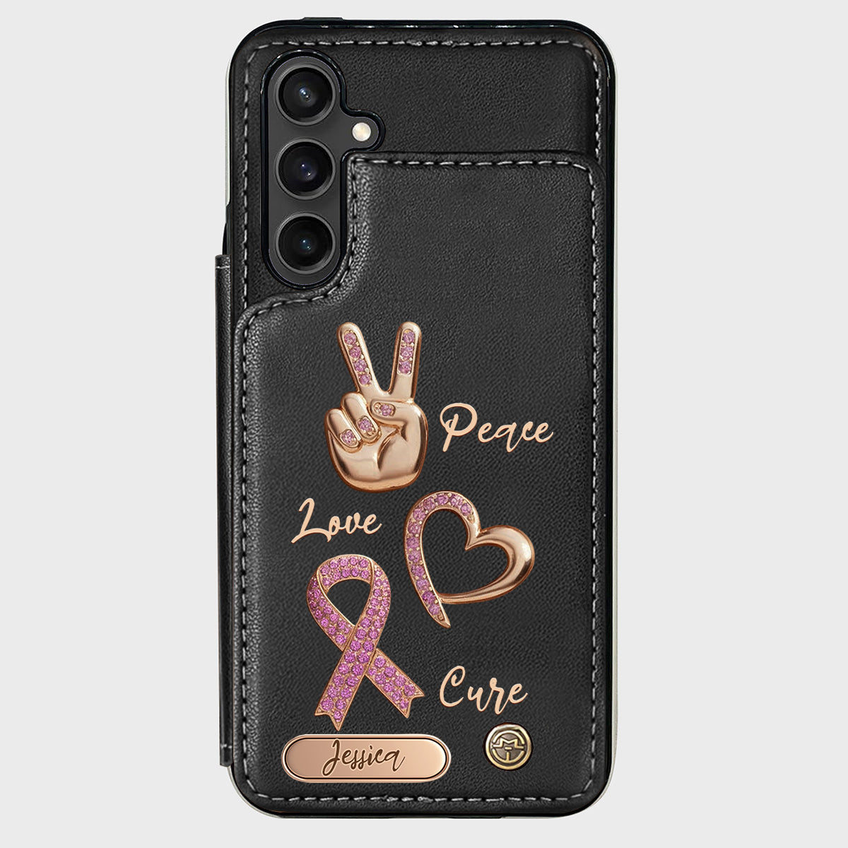 Peace Love Cure - Personalized Breast Cancer Awareness Wallet Phone Case