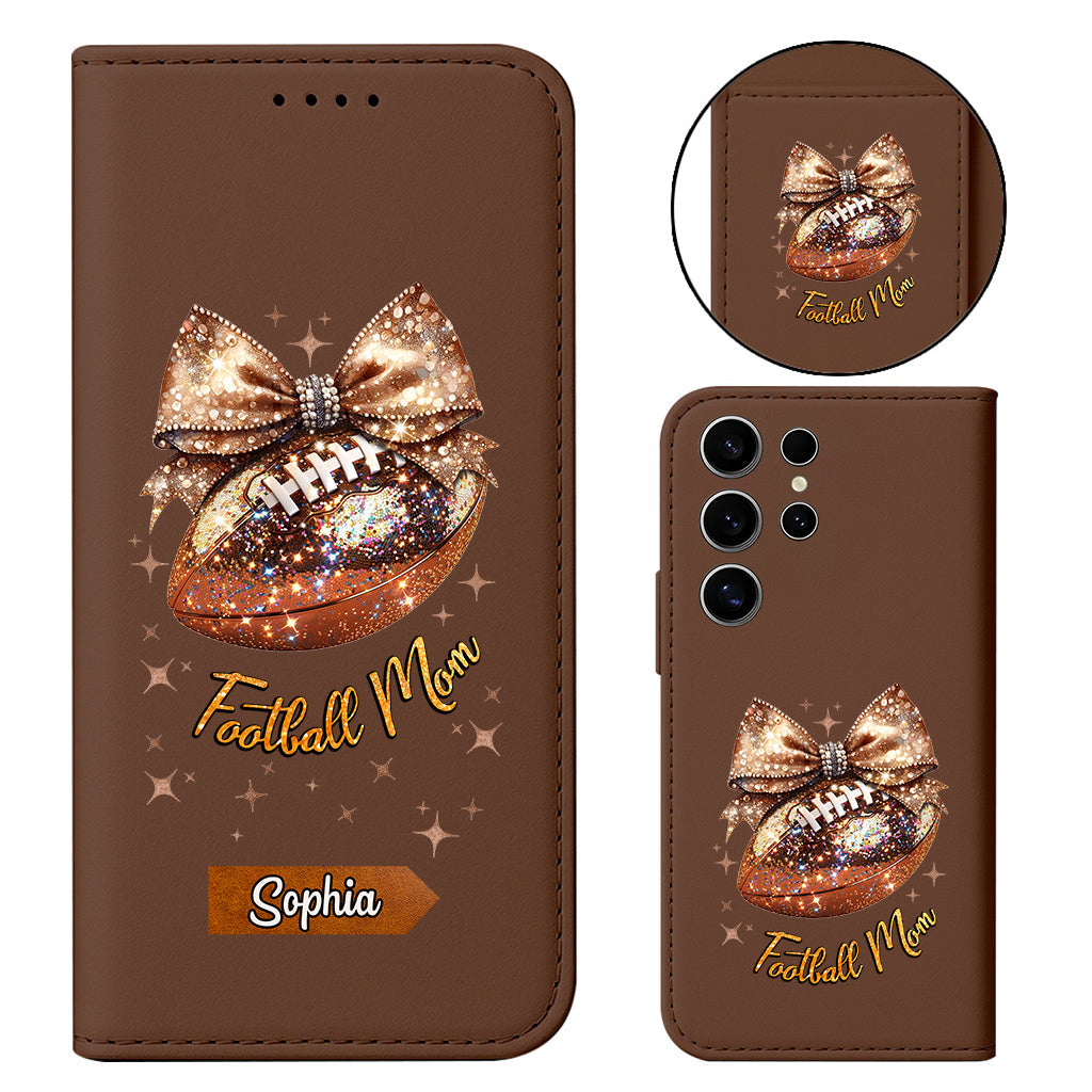 Glitter Football - Personalized Football Wallet Phone Case With Strap