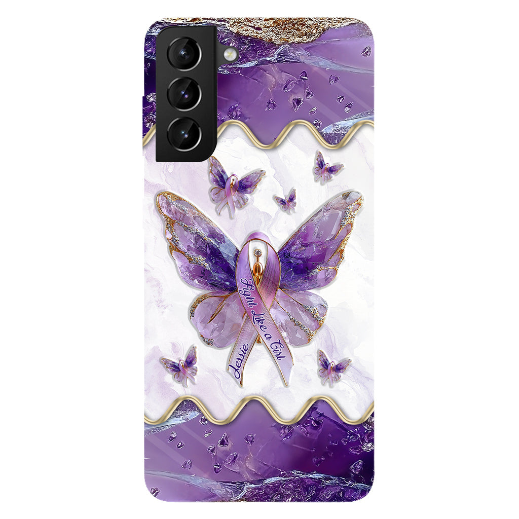 Combattez comme une fille - Coque de téléphone personnalisée avec impression intégrale pour la sensibilisation au lupus