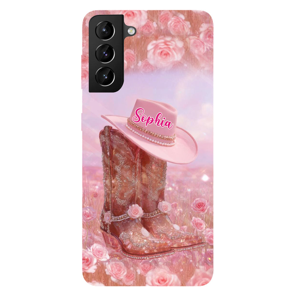 Florales Cowgirl-Motiv – Personalisierte Handyhülle und Handygriff mit Cowgirl-Vollbilddruck