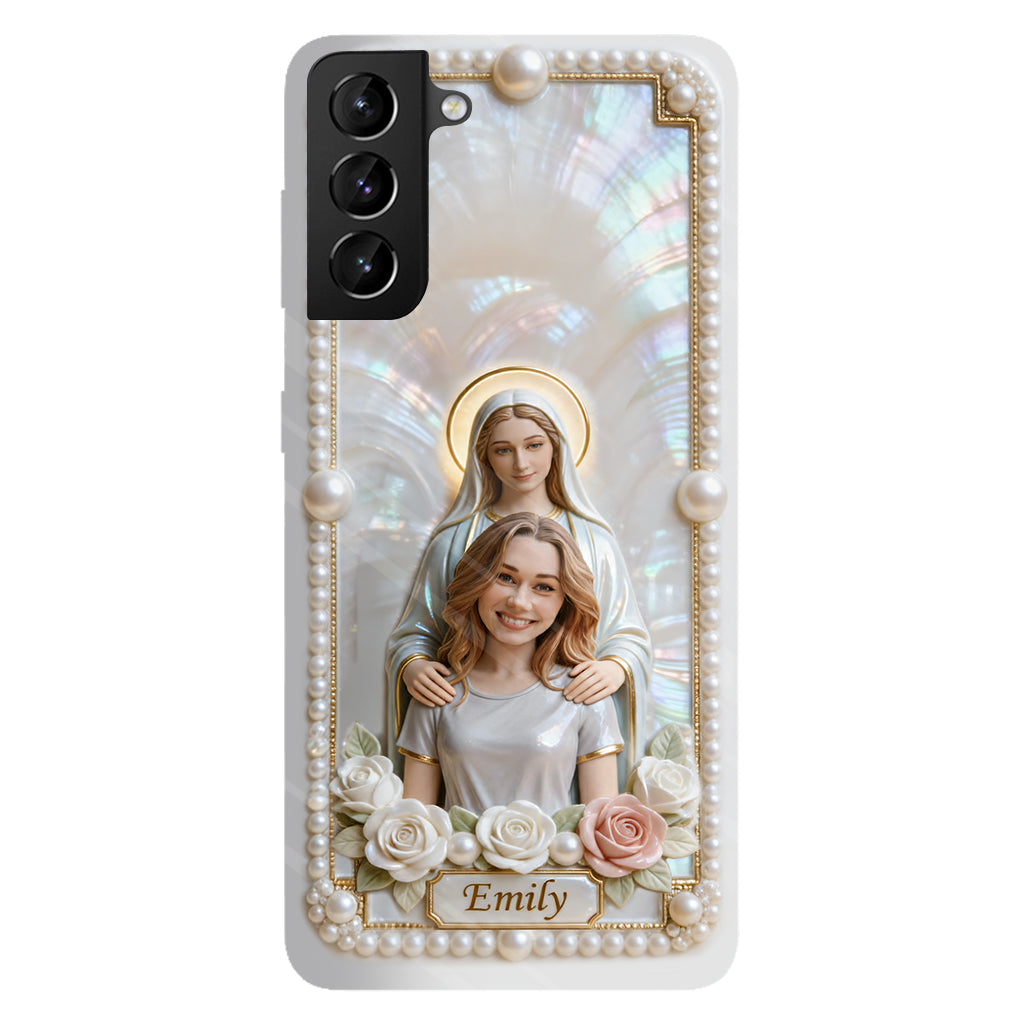 Blessed Virgin Mary Custom From Photo - Pearl & Roses - Personalized Christian Full Print Phone Case