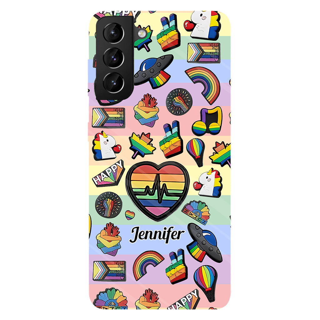 Coque de téléphone et support pour téléphone personnalisés « Arc-en-ciel de la fierté » avec impression intégrale, en soutien à la communauté LGBT.