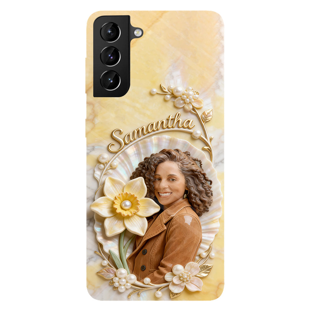 Coque de téléphone personnalisée avec photo et fleur de naissance - Impression intégrale « Amour de soi »