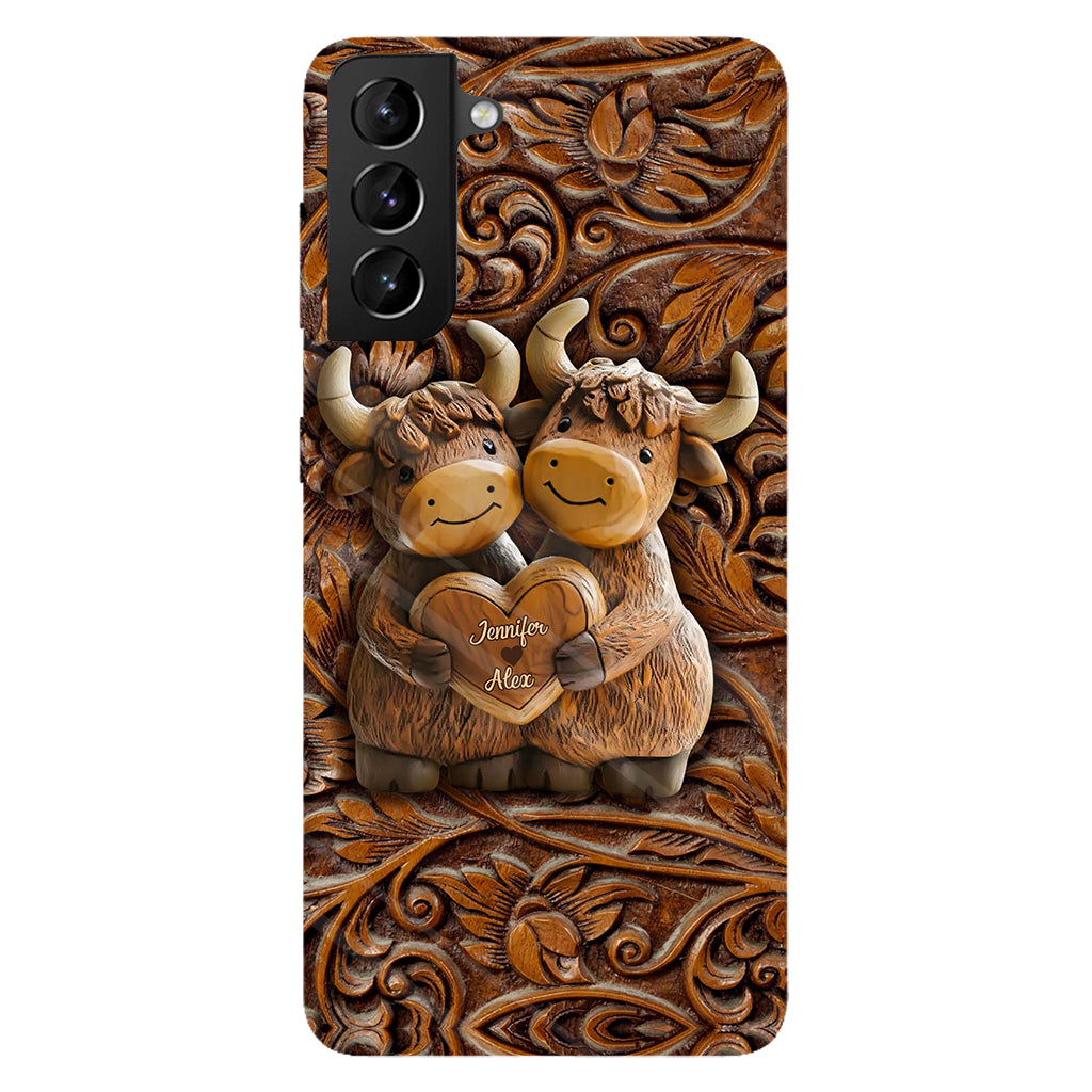 Couple de vaches des Highlands mignon - Coque de téléphone personnalisée avec imprimé intégral de vaches des Highlands