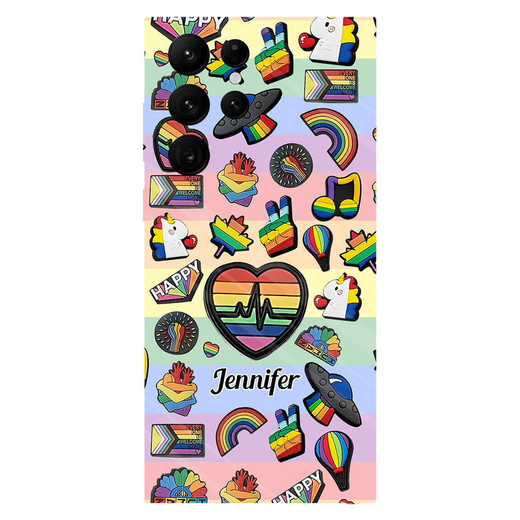 Coque de téléphone et support pour téléphone personnalisés « Arc-en-ciel de la fierté » avec impression intégrale, en soutien à la communauté LGBT.