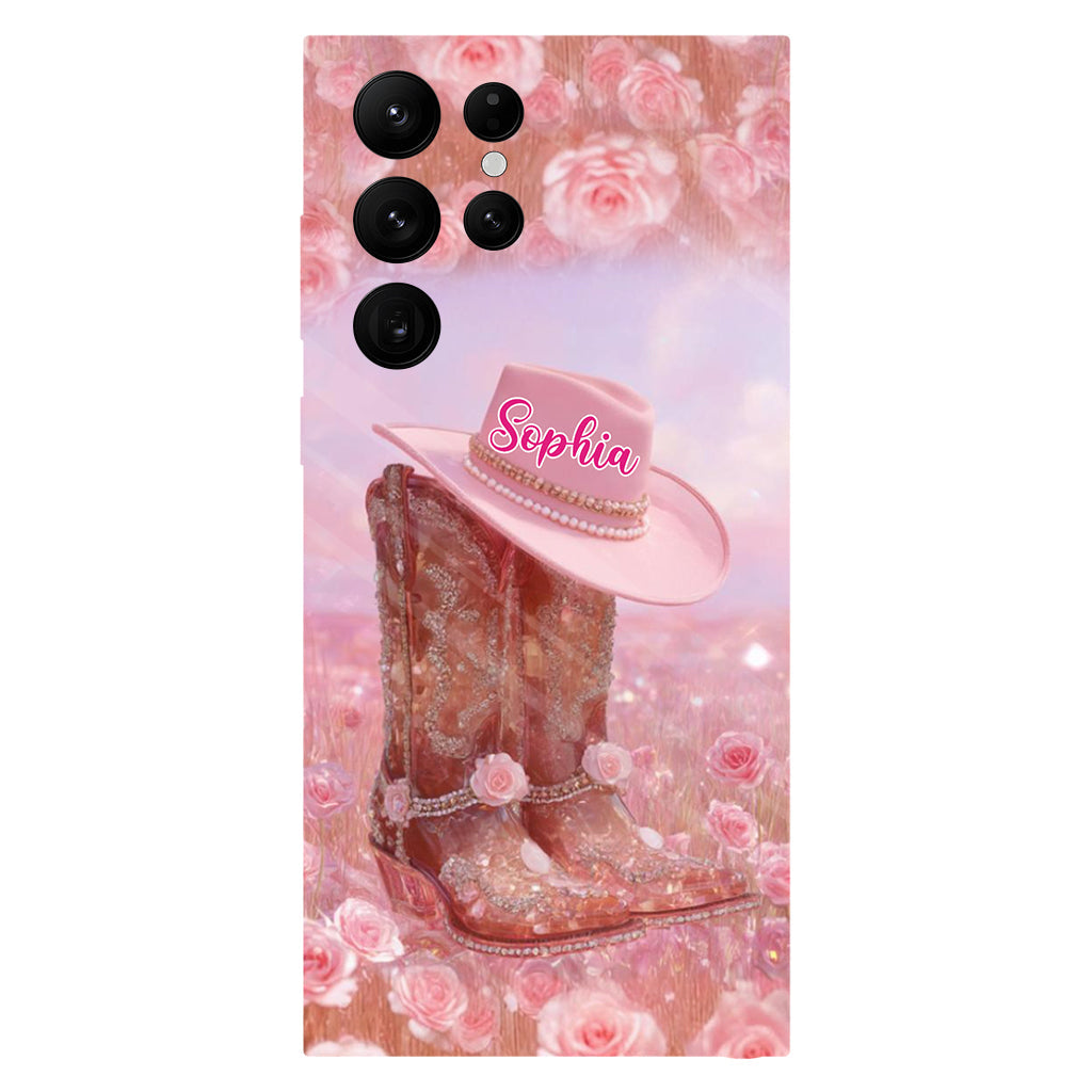 Florales Cowgirl-Motiv – Personalisierte Handyhülle und Handygriff mit Cowgirl-Vollbilddruck