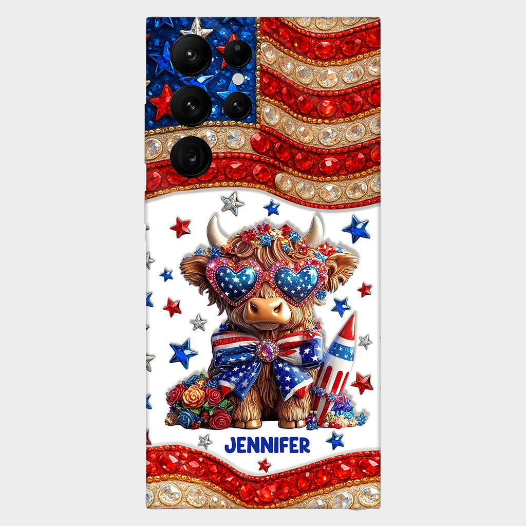 July 4th America - Personalized Highland Cow Full Print Phone Case