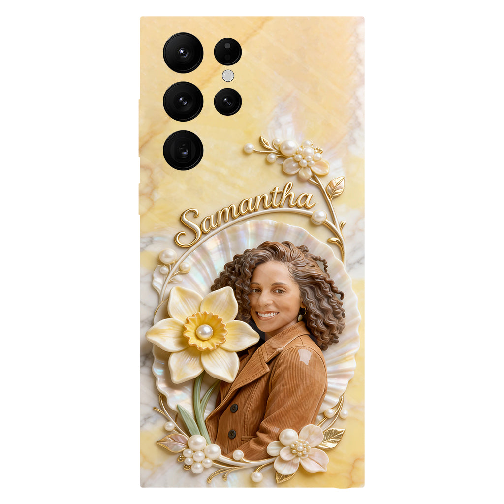 Coque de téléphone personnalisée avec photo et fleur de naissance - Impression intégrale « Amour de soi »