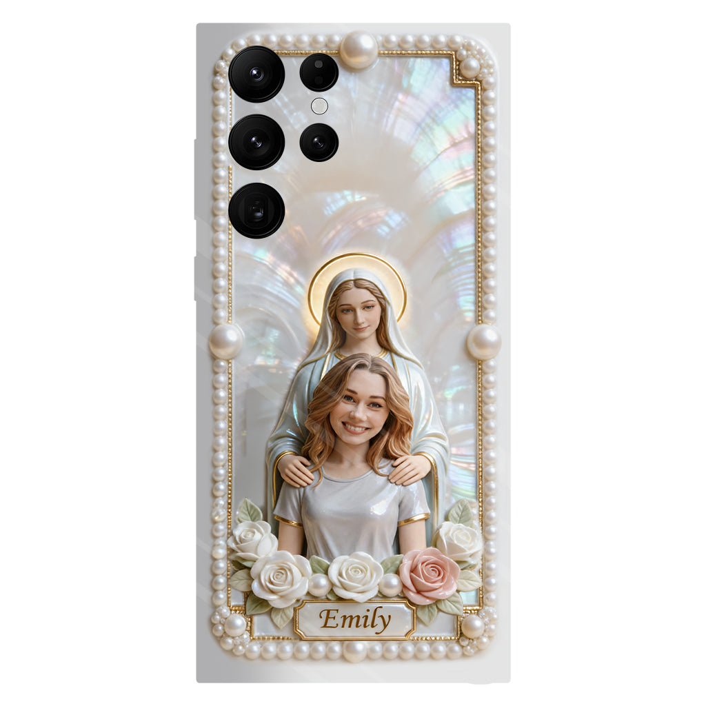 Blessed Virgin Mary Custom From Photo - Pearl & Roses - Personalized Christian Full Print Phone Case