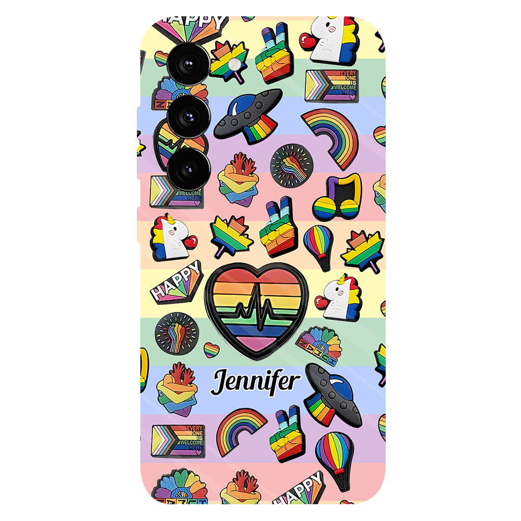 Coque de téléphone et support pour téléphone personnalisés « Arc-en-ciel de la fierté » avec impression intégrale, en soutien à la communauté LGBT.