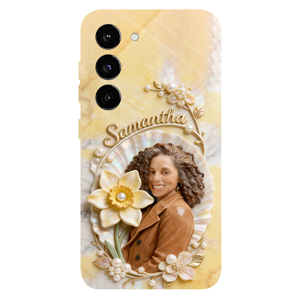 Coque de téléphone personnalisée avec photo et fleur de naissance - Impression intégrale « Amour de soi »