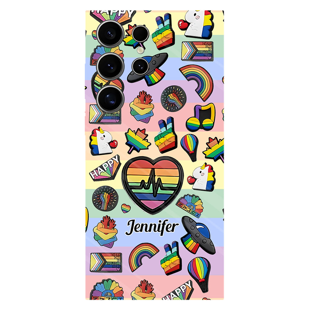 Coque de téléphone et support pour téléphone personnalisés « Arc-en-ciel de la fierté » avec impression intégrale, en soutien à la communauté LGBT.