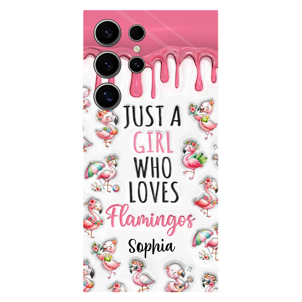 Einfach ein Mädchen, das Flamingos liebt – Personalisierte Handyhülle mit Flamingo-Vollbild
