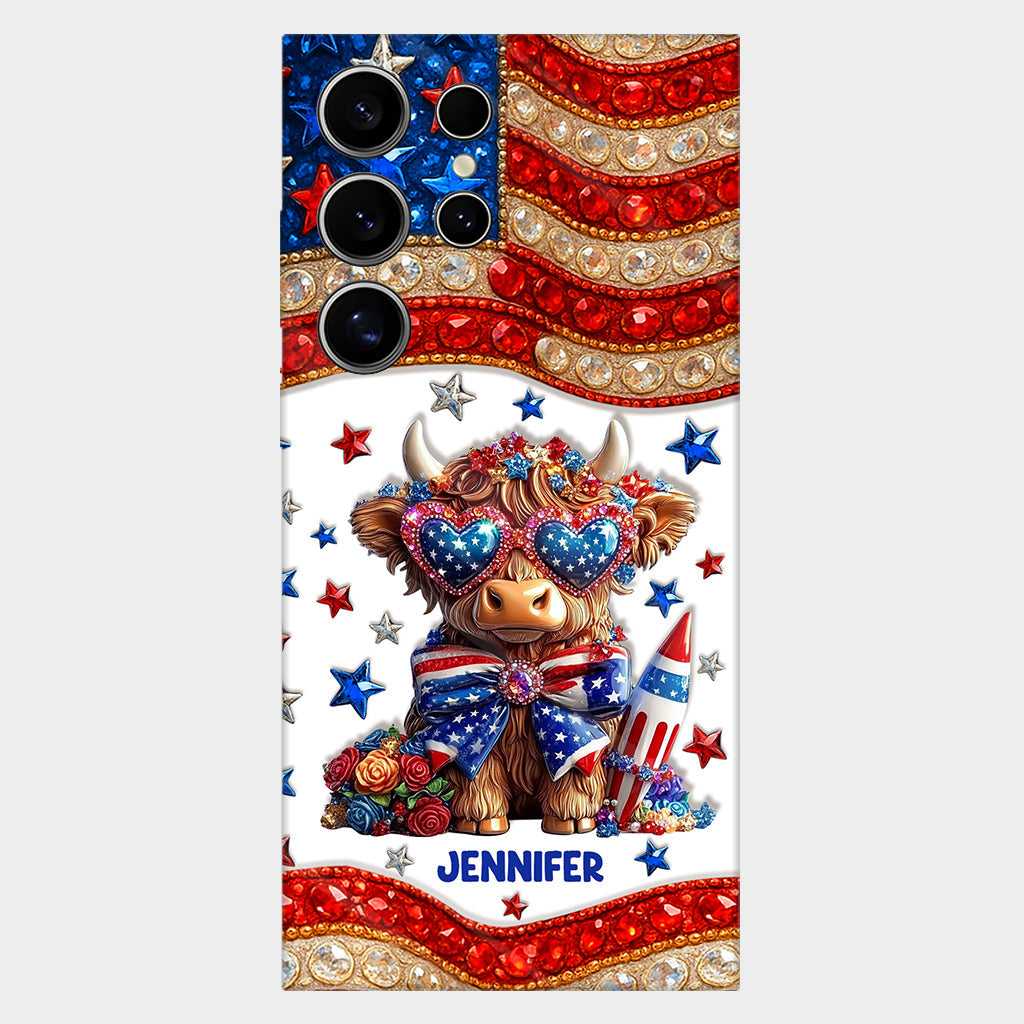 July 4th America - Personalized Highland Cow Full Print Phone Case