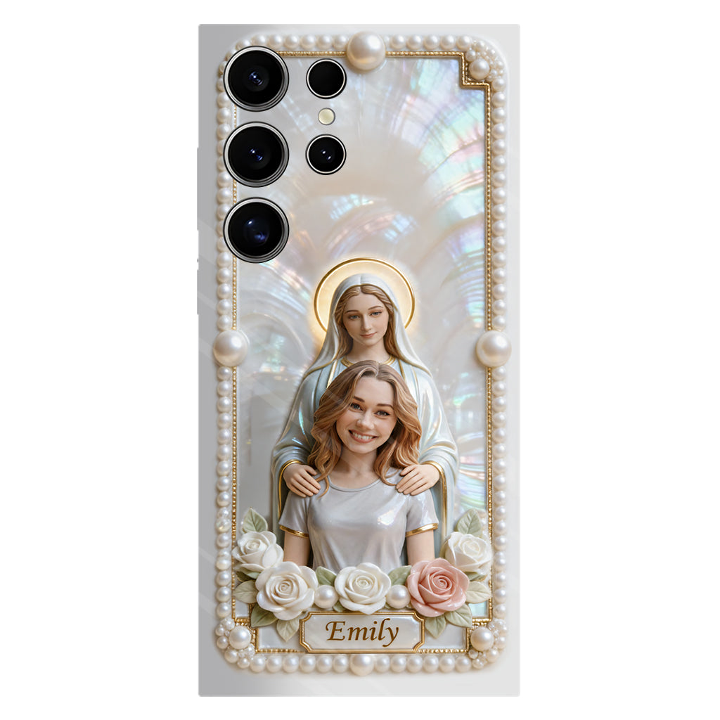 Blessed Virgin Mary Custom From Photo - Pearl & Roses - Personalized Christian Full Print Phone Case