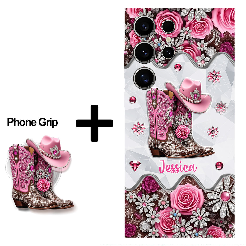 Bottes de cowgirl - Coque de téléphone personnalisée avec imprimé intégral cowgirl et support pour téléphone