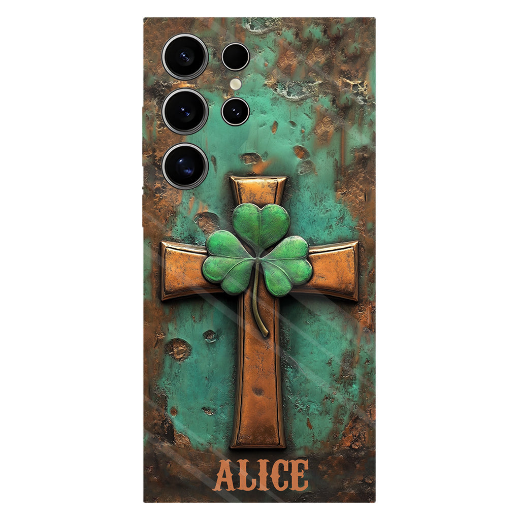 Coque de téléphone vintage avec croix irlandaise et impression intégrale personnalisée pour la Saint-Patrick
