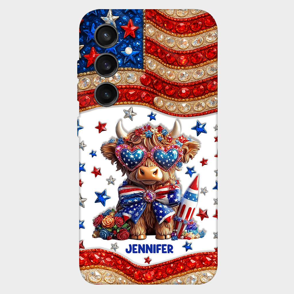 July 4th America - Personalized Highland Cow Full Print Phone Case