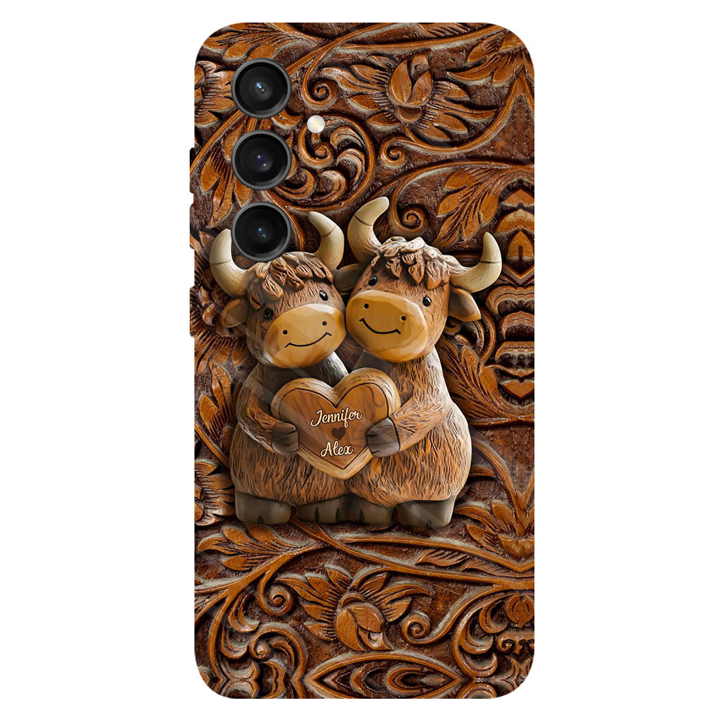 Couple de vaches des Highlands mignon - Coque de téléphone personnalisée avec imprimé intégral de vaches des Highlands