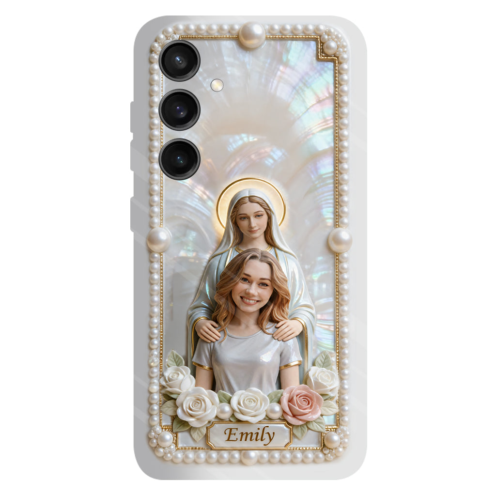 Blessed Virgin Mary Custom From Photo - Pearl & Roses - Personalized Christian Full Print Phone Case