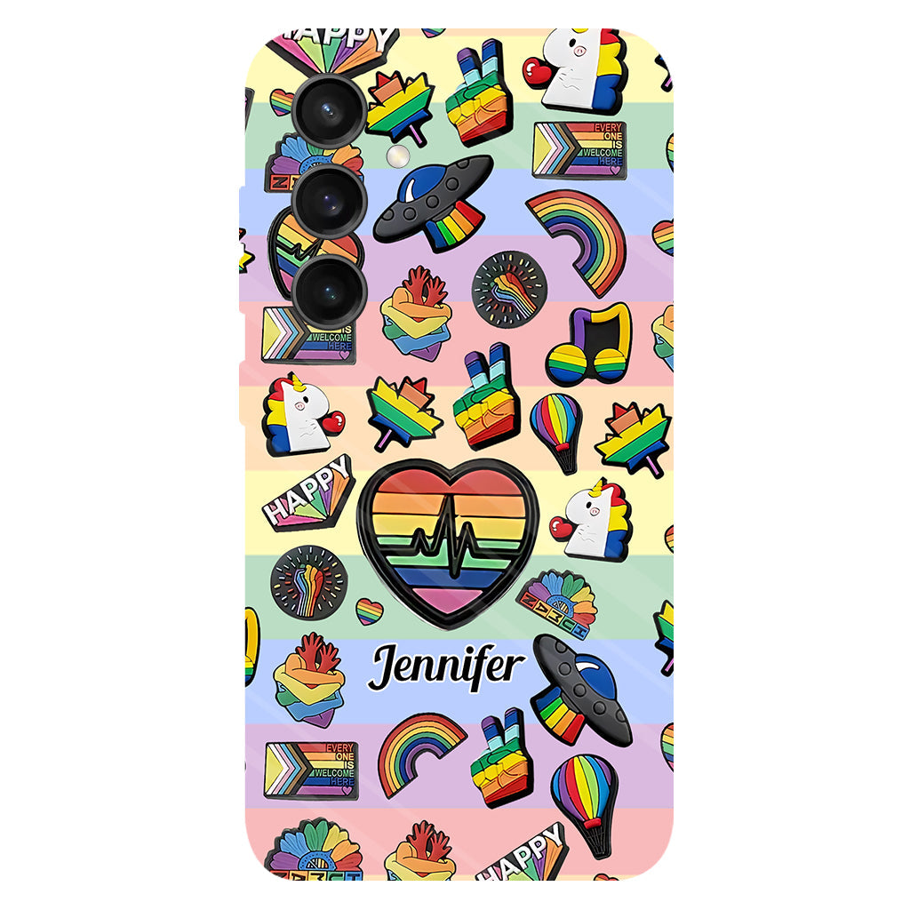 Coque de téléphone et support pour téléphone personnalisés « Arc-en-ciel de la fierté » avec impression intégrale, en soutien à la communauté LGBT.