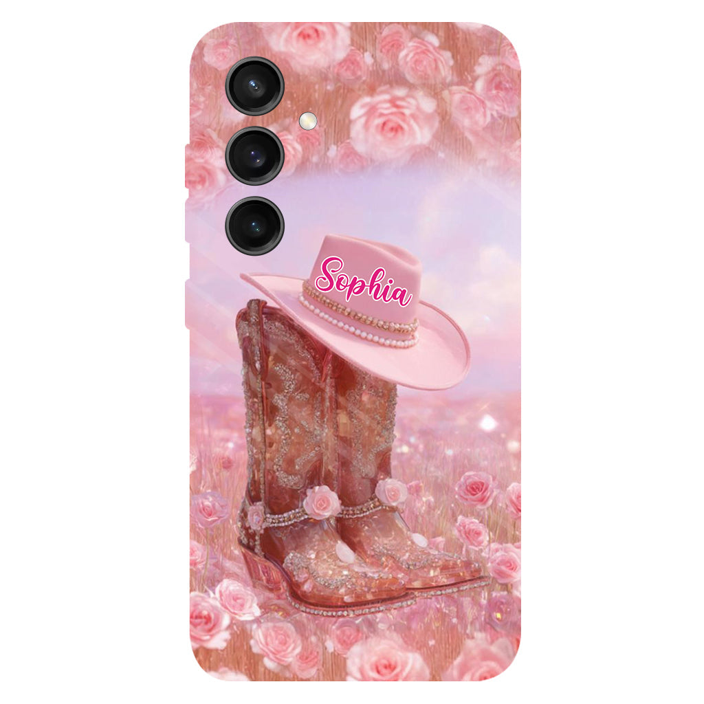 Florales Cowgirl-Motiv – Personalisierte Handyhülle und Handygriff mit Cowgirl-Vollbilddruck