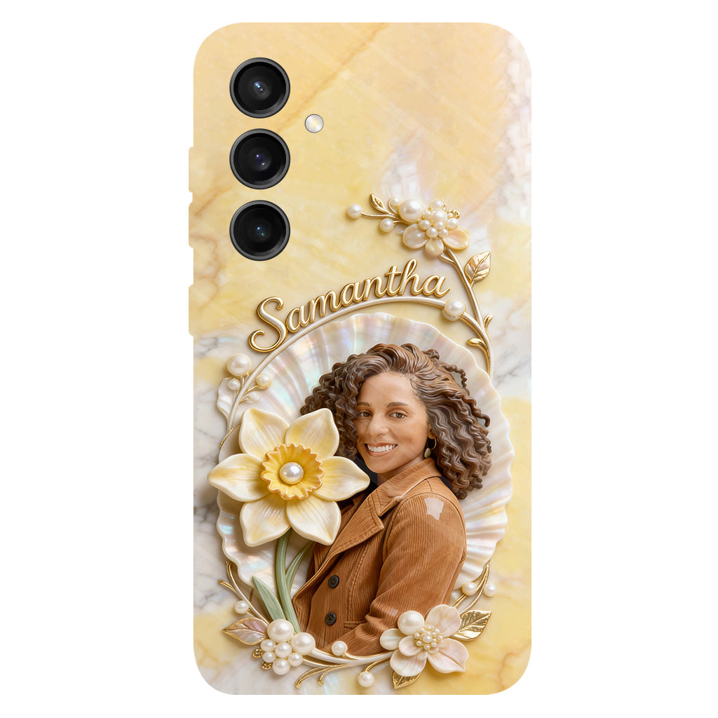 Coque de téléphone personnalisée avec photo et fleur de naissance - Impression intégrale « Amour de soi »