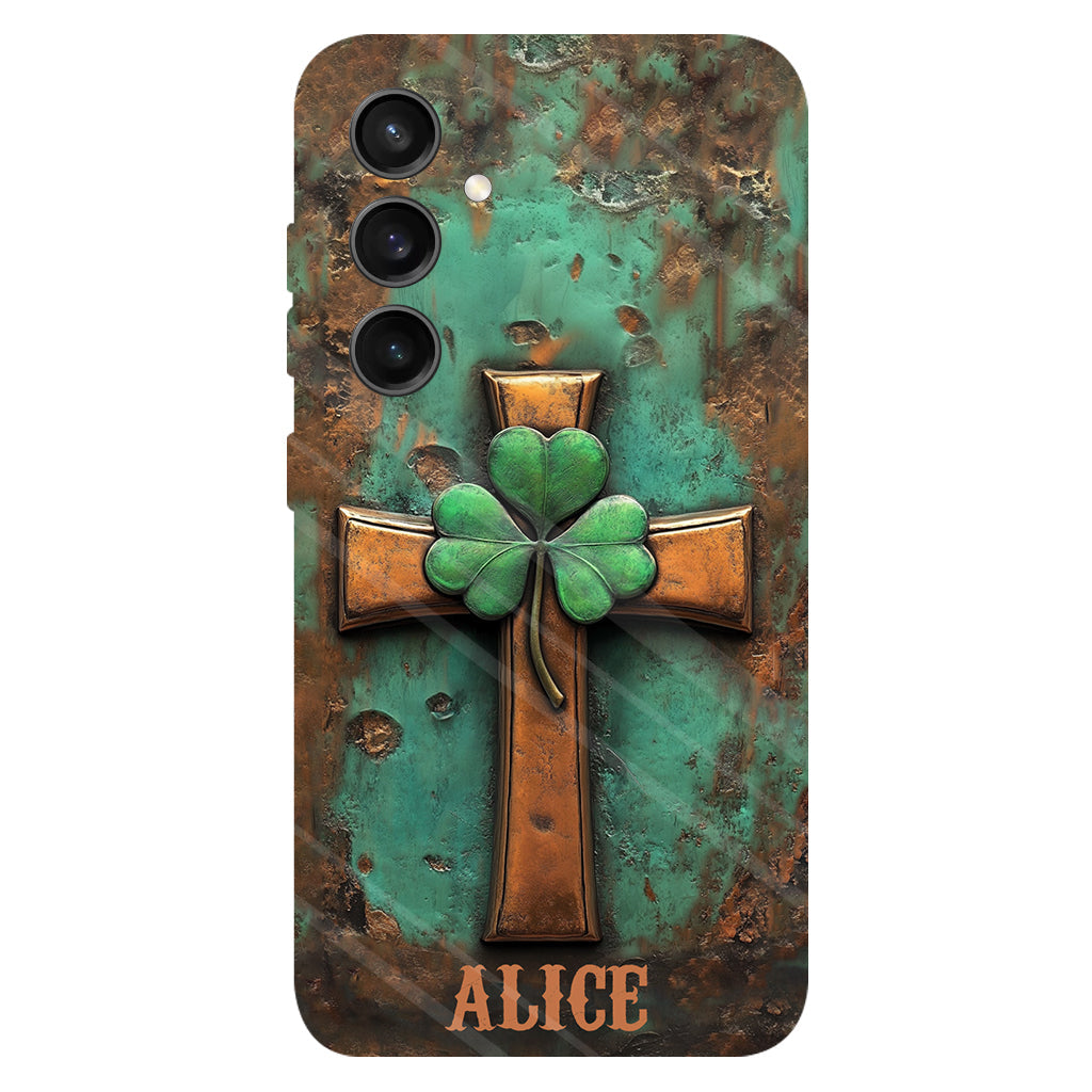 Coque de téléphone vintage avec croix irlandaise et impression intégrale personnalisée pour la Saint-Patrick