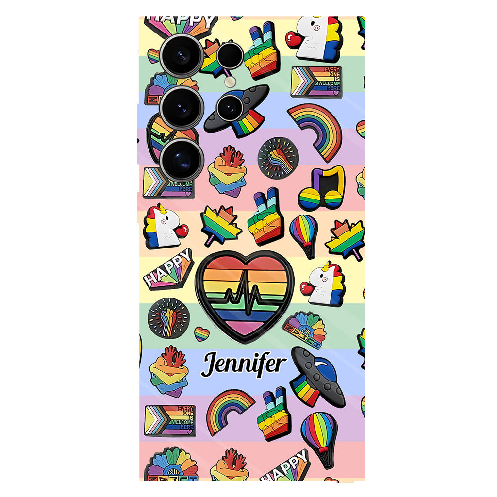 Coque de téléphone et support pour téléphone personnalisés « Arc-en-ciel de la fierté » avec impression intégrale, en soutien à la communauté LGBT.