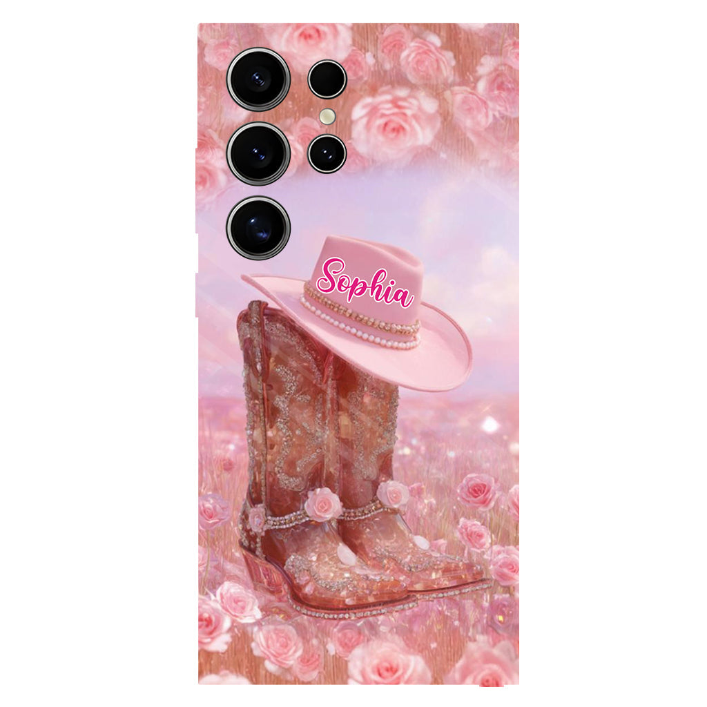 Florales Cowgirl-Motiv – Personalisierte Handyhülle und Handygriff mit Cowgirl-Vollbilddruck