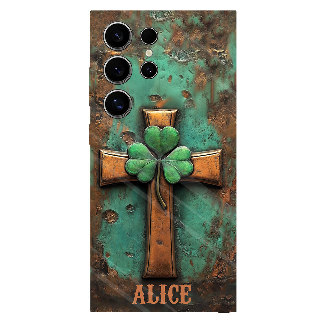 Coque de téléphone vintage avec croix irlandaise et impression intégrale personnalisée pour la Saint-Patrick