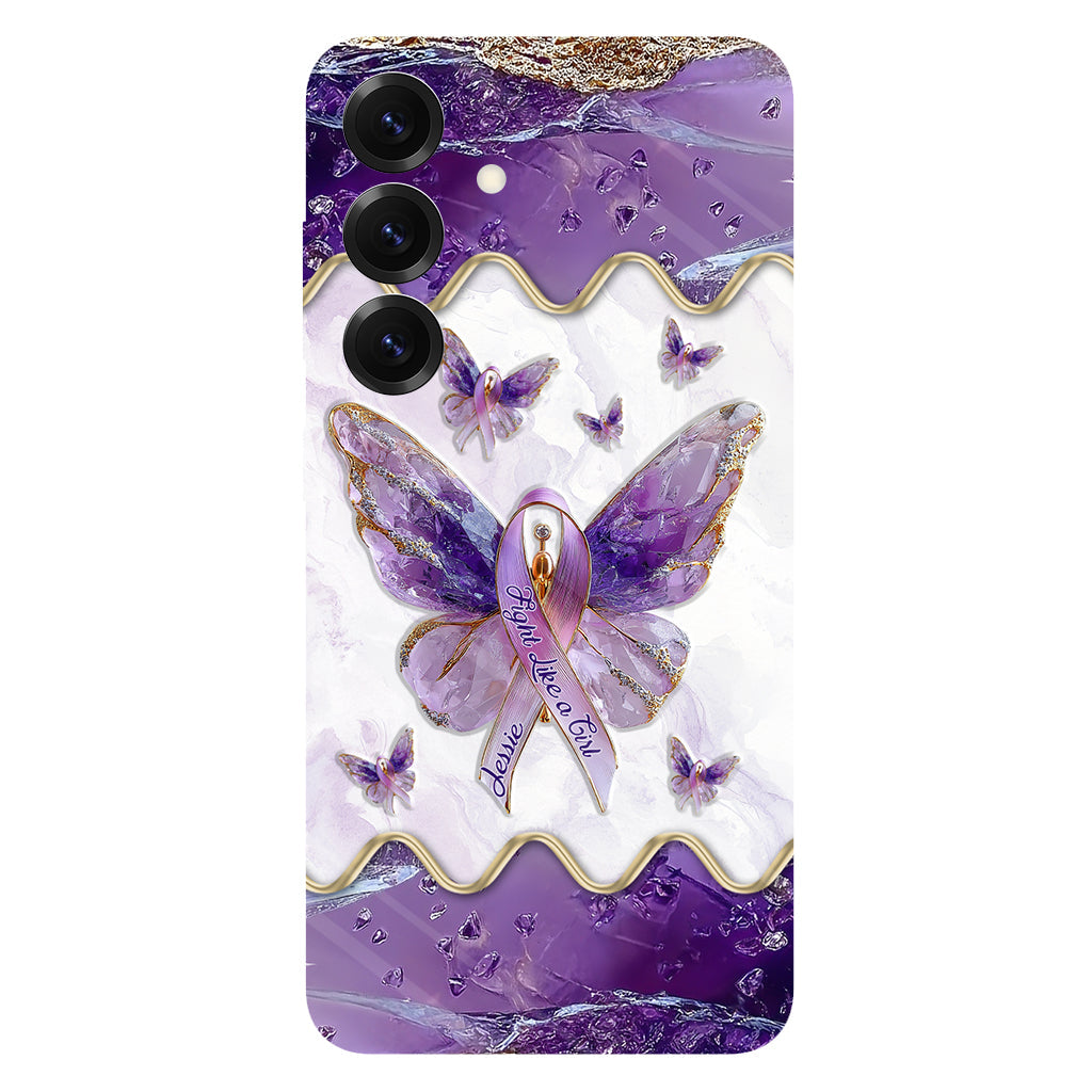 Combattez comme une fille - Coque de téléphone personnalisée avec impression intégrale pour la sensibilisation au lupus