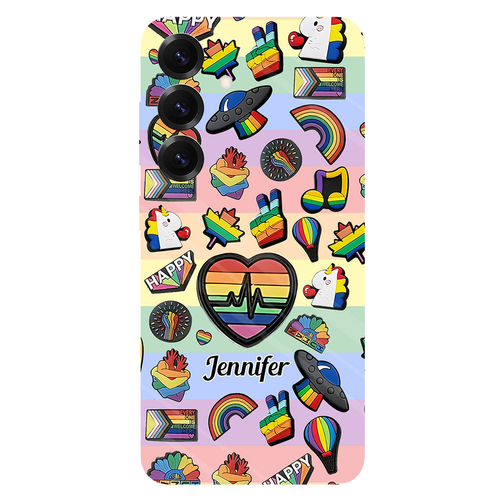 Coque de téléphone et support pour téléphone personnalisés « Arc-en-ciel de la fierté » avec impression intégrale, en soutien à la communauté LGBT.