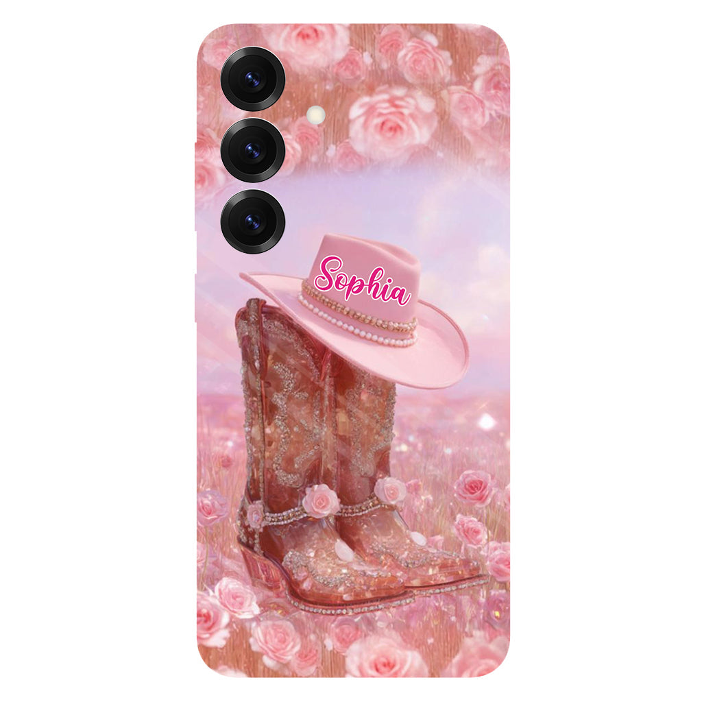 Florales Cowgirl-Motiv – Personalisierte Handyhülle und Handygriff mit Cowgirl-Vollbilddruck