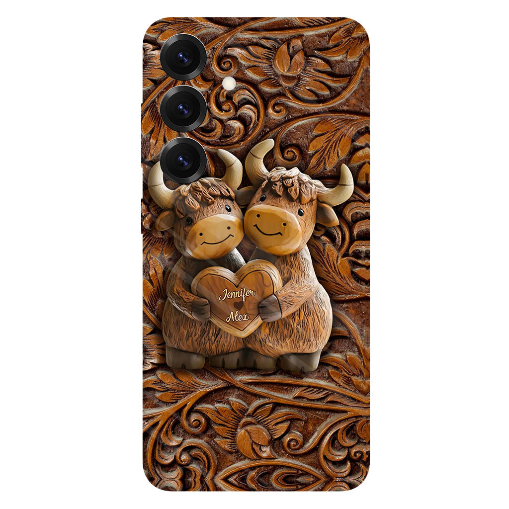 Couple de vaches des Highlands mignon - Coque de téléphone personnalisée avec imprimé intégral de vaches des Highlands