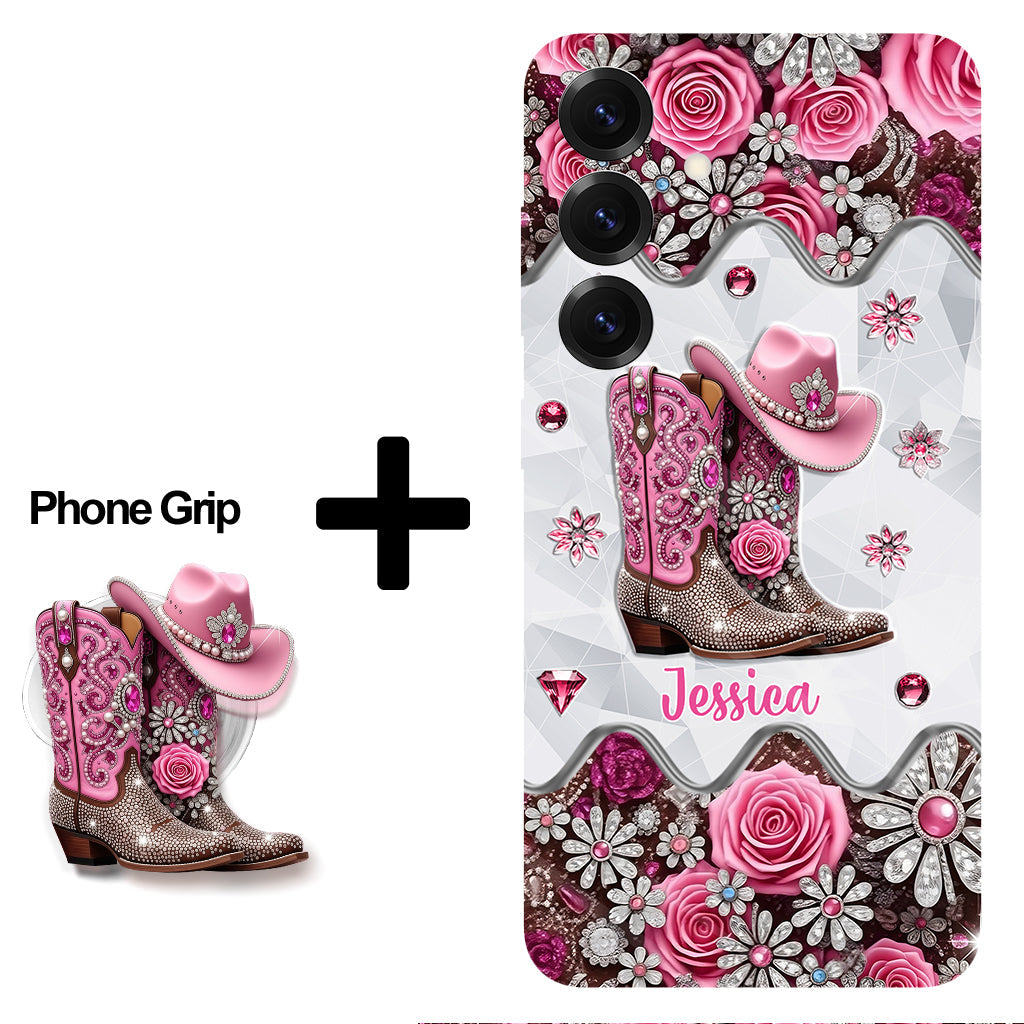 Bottes de cowgirl - Coque de téléphone personnalisée avec imprimé intégral cowgirl et support pour téléphone